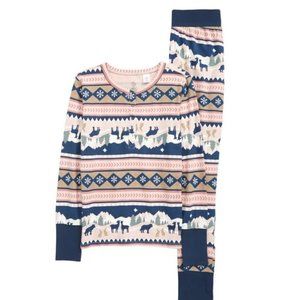 Treasure & Bond Kids' Printed Henley Fitted Pajama Set Pink Lotus Size 12 NWT